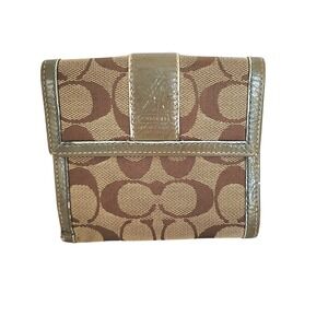 Coach Wallet Beige Green Blue Signature Card Holder Bill Medium Bifold Retro